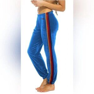 Aviator Nation Stripes Velvet Sweatpants In Vintage Blue Size L